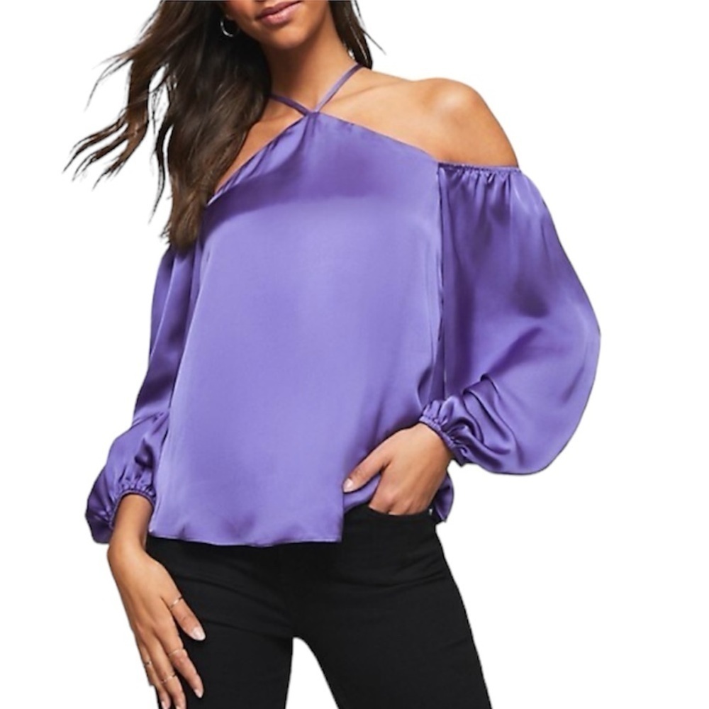 Lipsy NWT Cold-Shoulder Satin Top in Purple Size 2 NEW